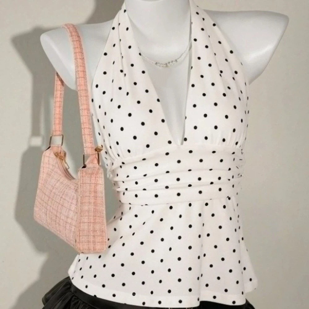 ファッションノースリーブ女性クロップトッププリーツディープ  - Halter Neck Top のレビューと価格