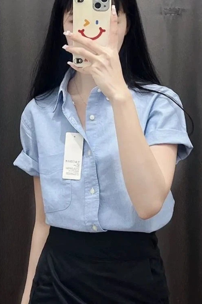 韓国半袖ポロネックソリッドシンプルシャツトップス新しい夏のボ - Summer Clothing Trends For Women のレビューと価格