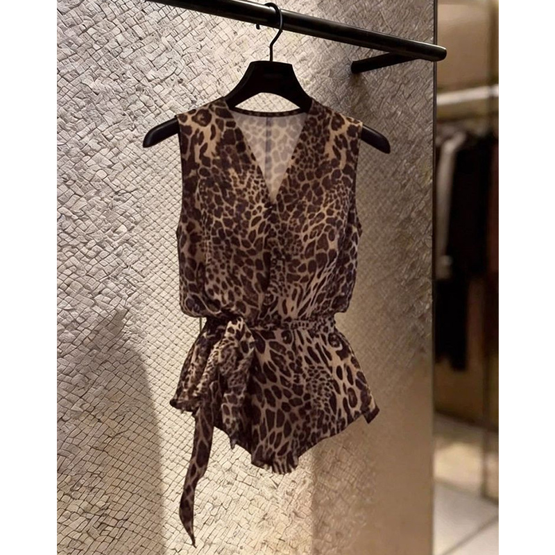 夏のトレンドセクシーなヒョウ柄シフォン V ネックブラウス女 - Summer Clothing Trends For Women のレビューと価格