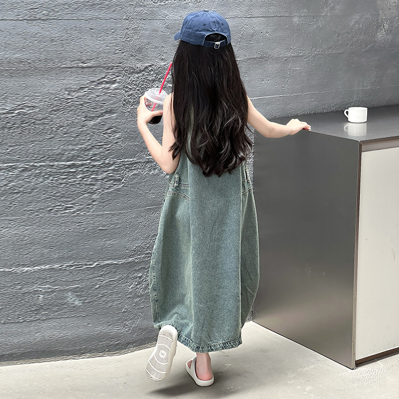 ヴィンテージブルー子供女の子高品質ノースリーブデニムドレスス - Summer Clothing Girl のレビューと価格