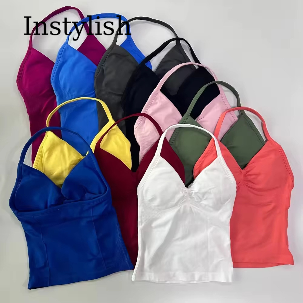 女性用シームレスヨガ2ピースセット ホルターVネック ルシュ - Halter Neck Top のレビューと価格