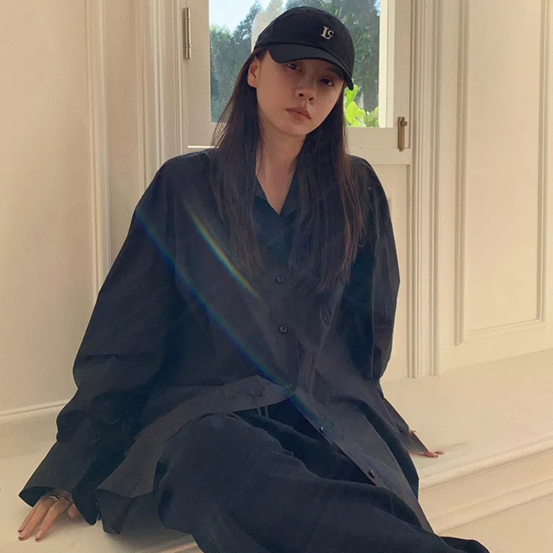 女性用長袖ポロシャツ,黒のルーズトップス,プレッピースタイル - Summer Clothing Trends For Women のレビューと価格