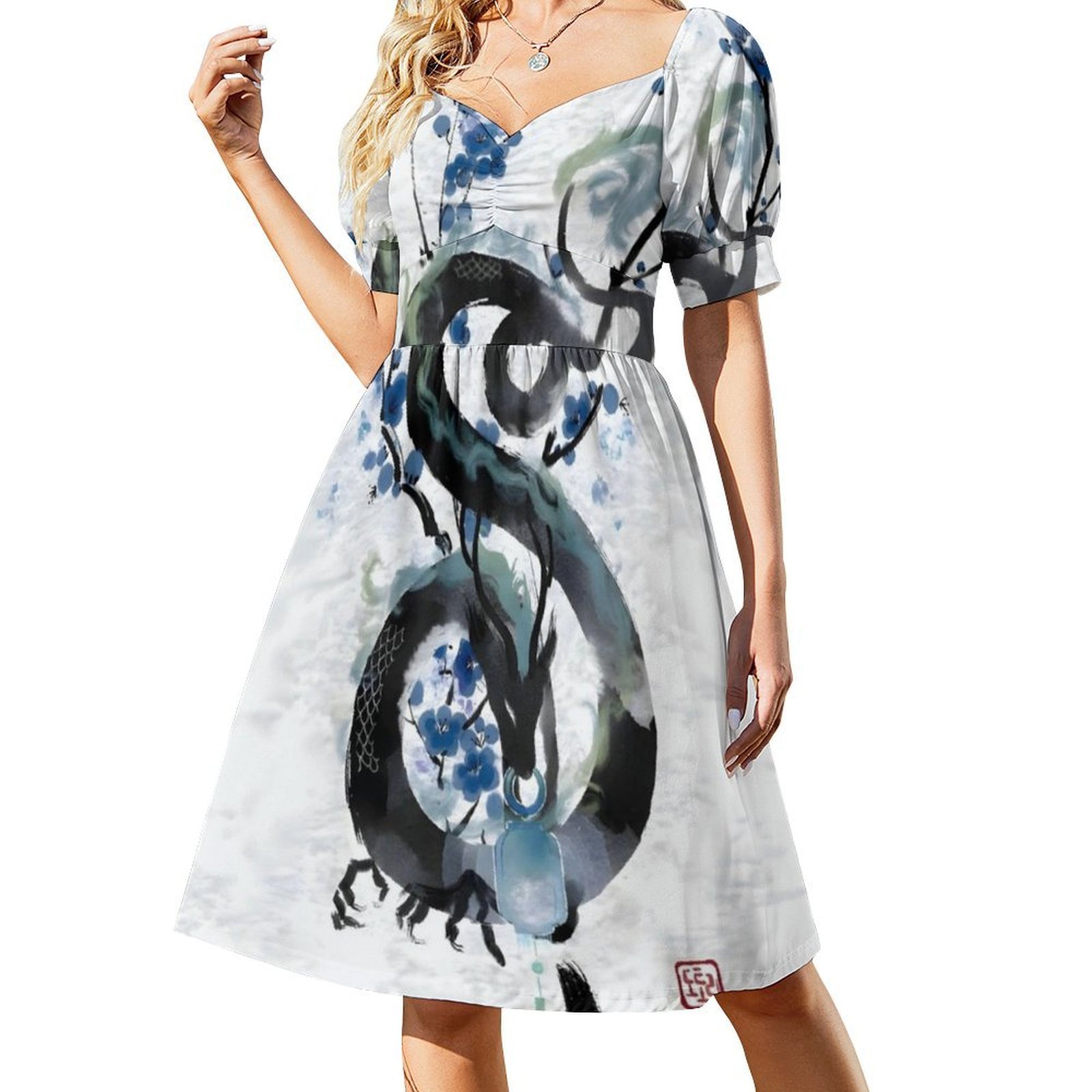 日本のブルーナイトドラゴンインクウォッシュ女性のストリートウ - Summer Japanese Clothing のレビューと価格