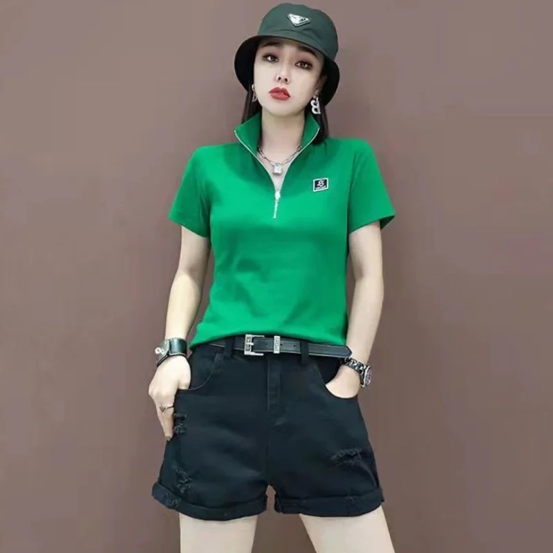 女性用半袖Tシャツ,グリーンポロシャツ,ホワイトトップス,韓 - Summer Green Clothing のレビューと価格