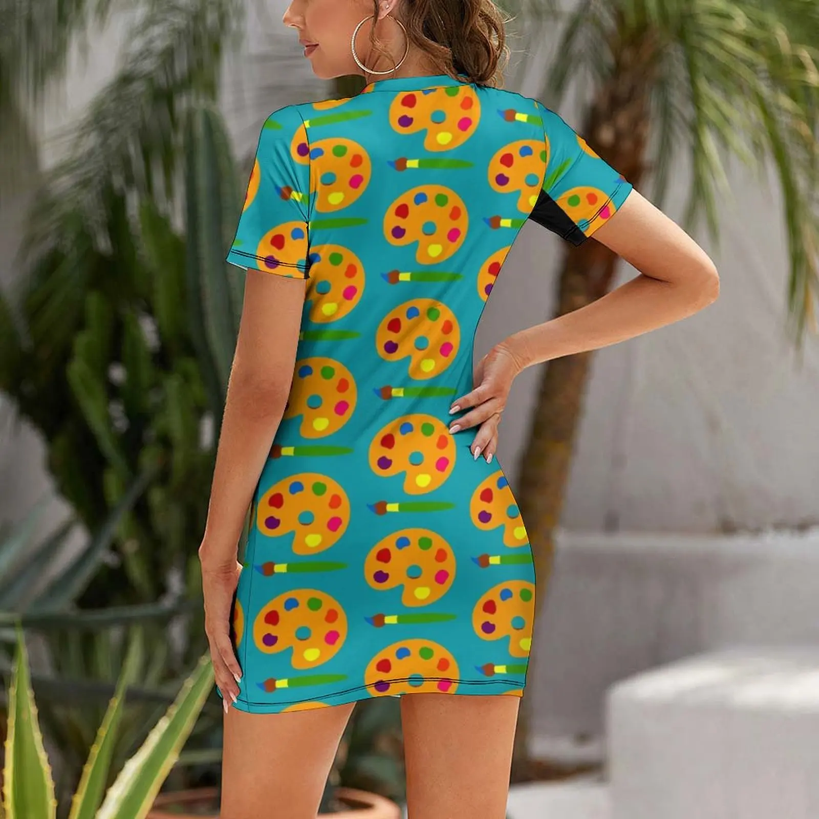 カラフルなペイントパレット柄半袖ワンピース 韓国風レディース - Summer Clothing Palette のレビューと価格